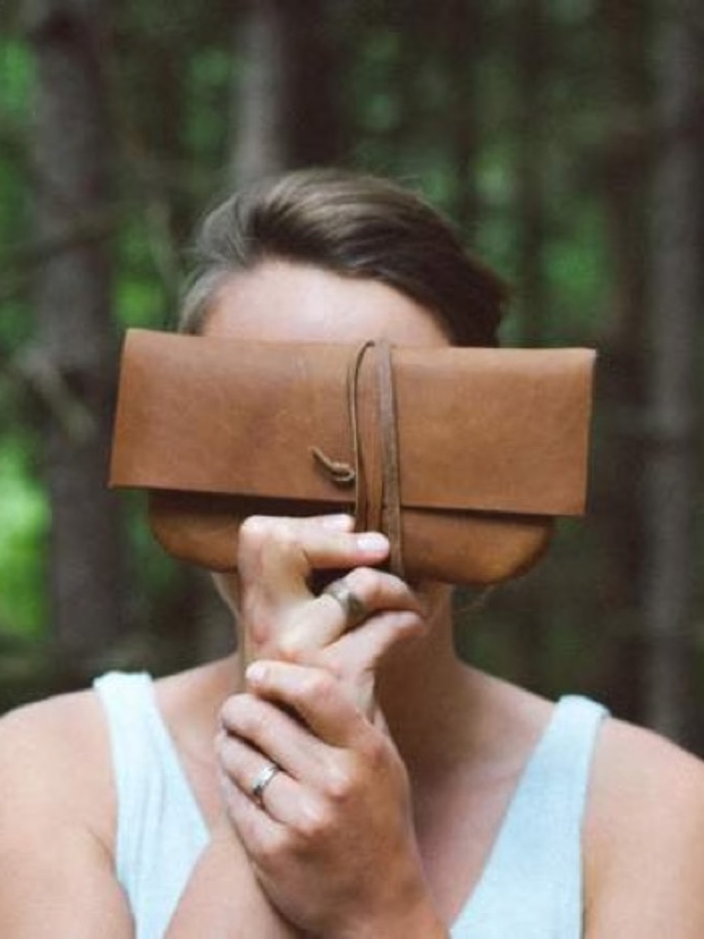 Handcrafted Brown Leather Wrap Clutch - Women